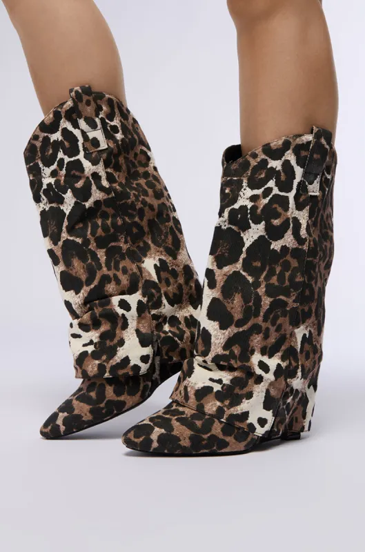 AZALEA WANG SPICE LEOPARD WESTERN WEDGE BOOTIE sold by AKIRA