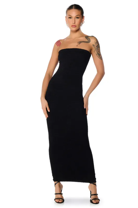 CINCH ME IN KNIT TUBE MAXI DRESS IN BLACK sold by AKIRA