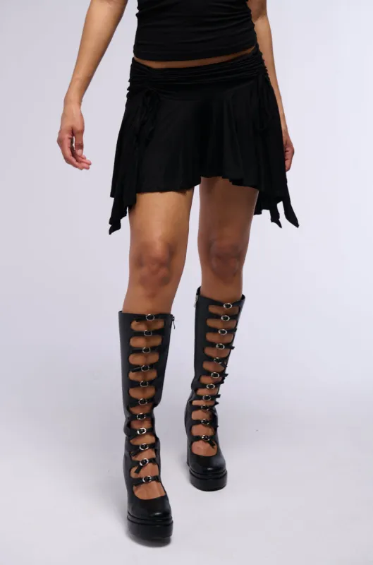 FREE SPIRIT RUCHED KNIT MINI SKIRT sold by AKIRA