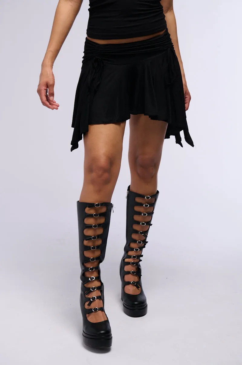 FREE SPIRIT RUCHED KNIT MINI SKIRT sold by AKIRA