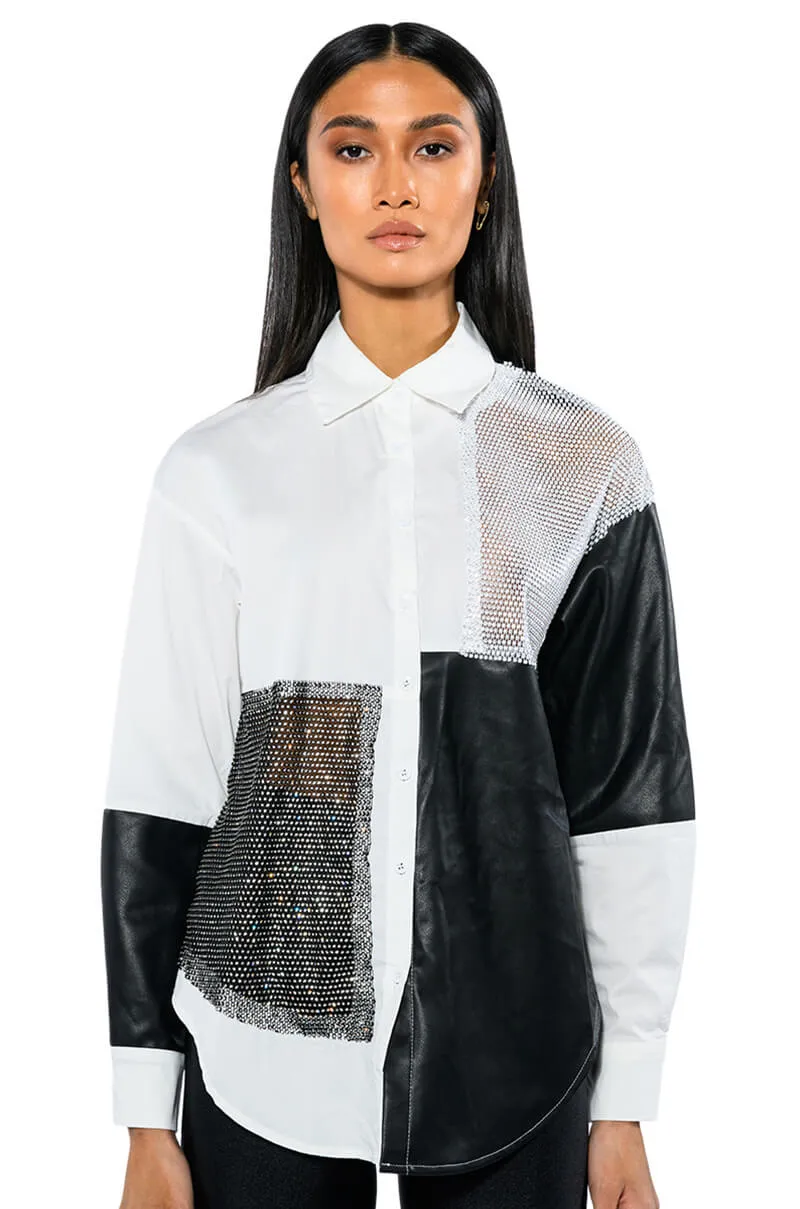 SAY IT AGAIN BUTTON UP BLOUSE WITH RHINESTONE TRIM sold by AKIRA product image thumbnail 5