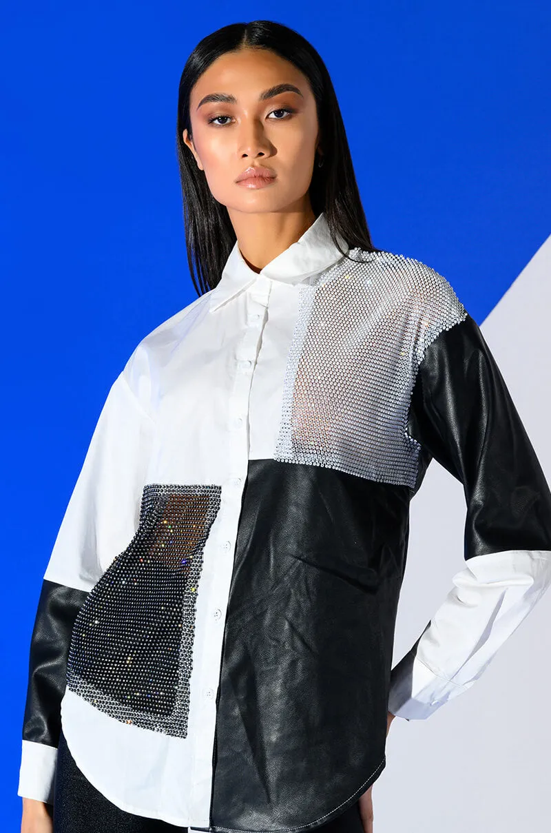 SAY IT AGAIN BUTTON UP BLOUSE WITH RHINESTONE TRIM sold by AKIRA product image thumbnail 2