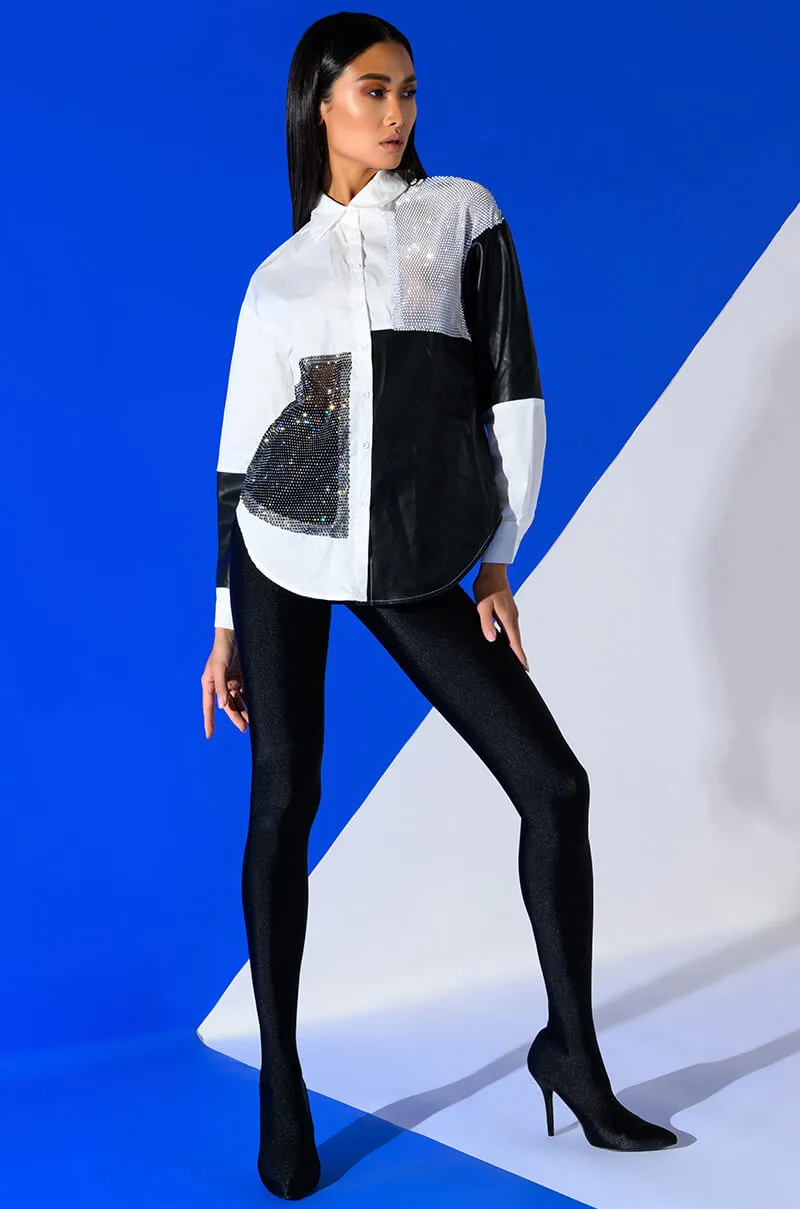 SAY IT AGAIN BUTTON UP BLOUSE WITH RHINESTONE TRIM sold by AKIRA product image thumbnail 3