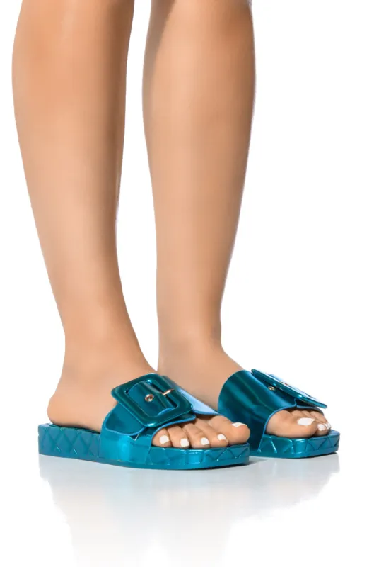 AZALEA WANG LIZZO BLUE METALLIC SANDAL WITH BUCKLE sold by AKIRA