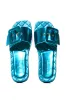 AZALEA WANG LIZZO BLUE METALLIC SANDAL WITH BUCKLE sold by AKIRA