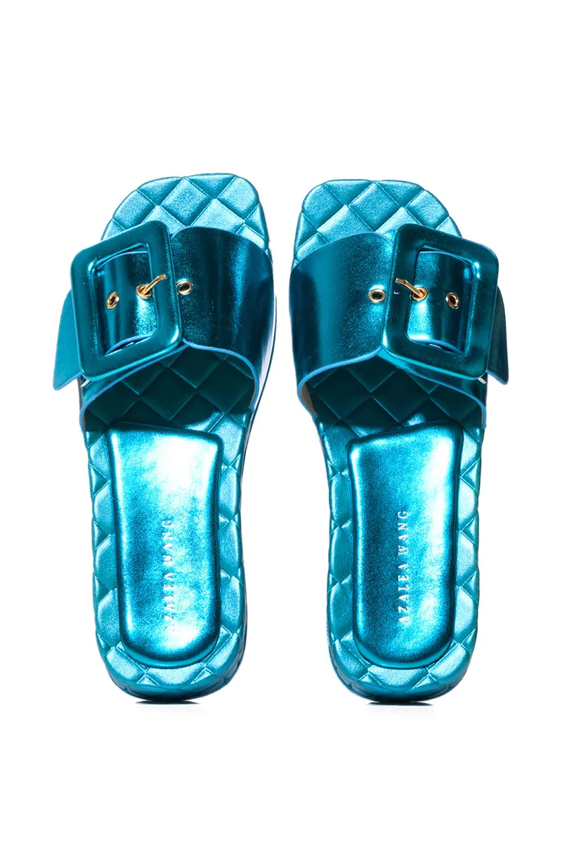 AZALEA WANG LIZZO BLUE METALLIC SANDAL WITH BUCKLE sold by AKIRA product image thumbnail 2