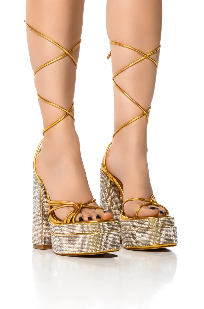 AZALEA WANG BREETA EMBELLISHED PLATFORM SANDAL IN GOLD sold by AKIRA