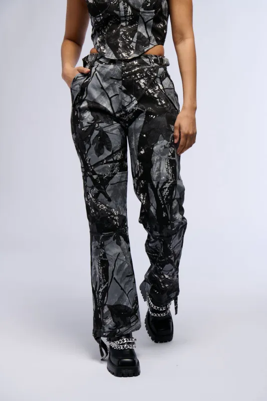 GROUNDED ENERGY PRINTED WOVEN WIDE LEG CARGO PANT sold by AKIRA