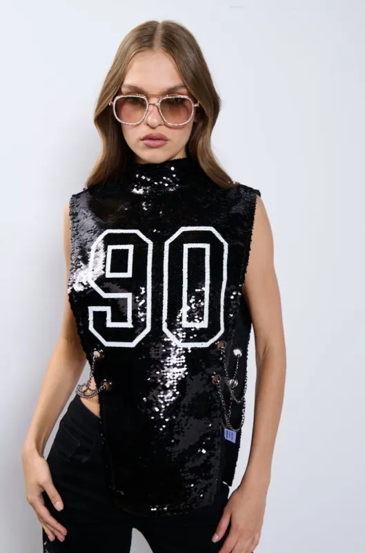 PLAYER 90 SLEEVELESS SEQUIN JERSEY sold by AKIRA