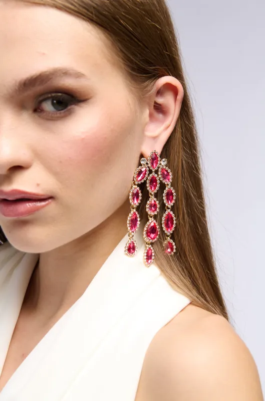 CASCADE RHINESTONE EARRING IN PINK sold by AKIRA