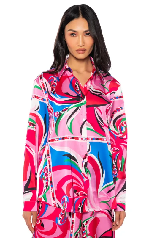 FLORENCE SATIN PRINTED BUTTON DOWN sold by AKIRA