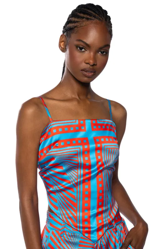 FREYA SATIN PRINTED HANDKERCHIEF TOP sold by AKIRA