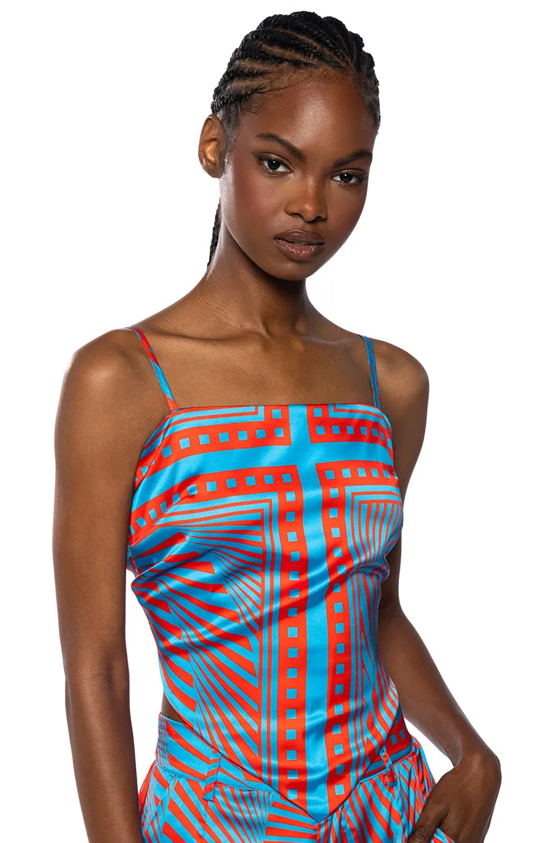 FREYA SATIN PRINTED HANDKERCHIEF TOP sold by AKIRA