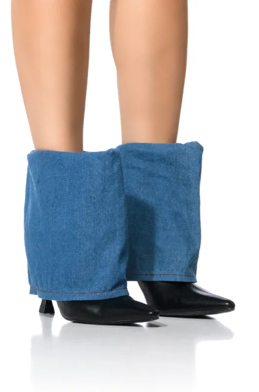 AZALEA WANG SOLO FOLD OVER DENIM BOOTIE IN BLUE sold by AKIRA