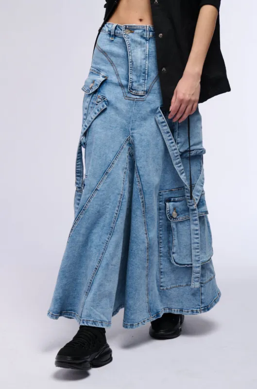 SOLANGE CARGO DENIM MAXI SKIRT sold by AKIRA