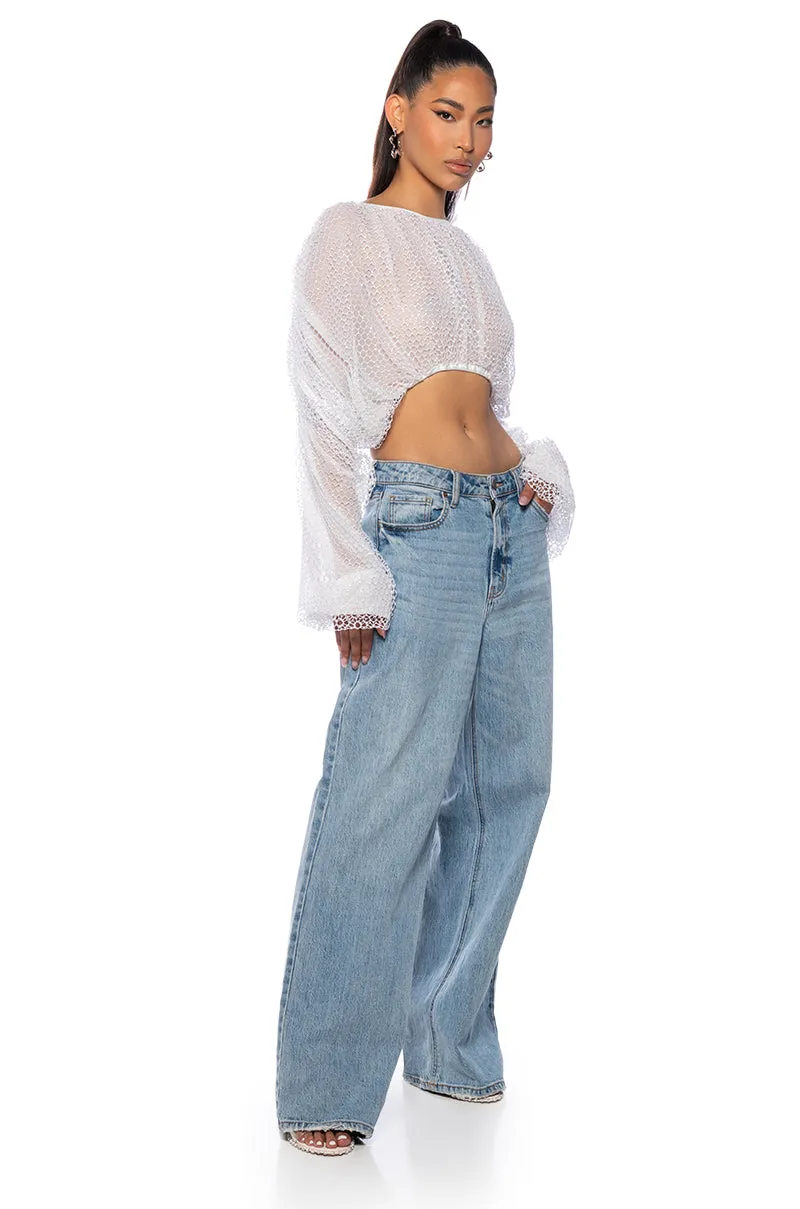 BELLE LONG SLEEVE SEQUIN MESH BLOUSE IN WHITE sold by AKIRA product image thumbnail 2