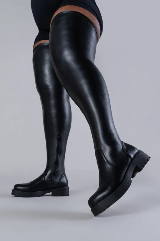 AZALEA WANG SURGICAL FLATFORM BOOT WITH 4 WAY STRETCH IN STRETCH PU sold by AKIRA