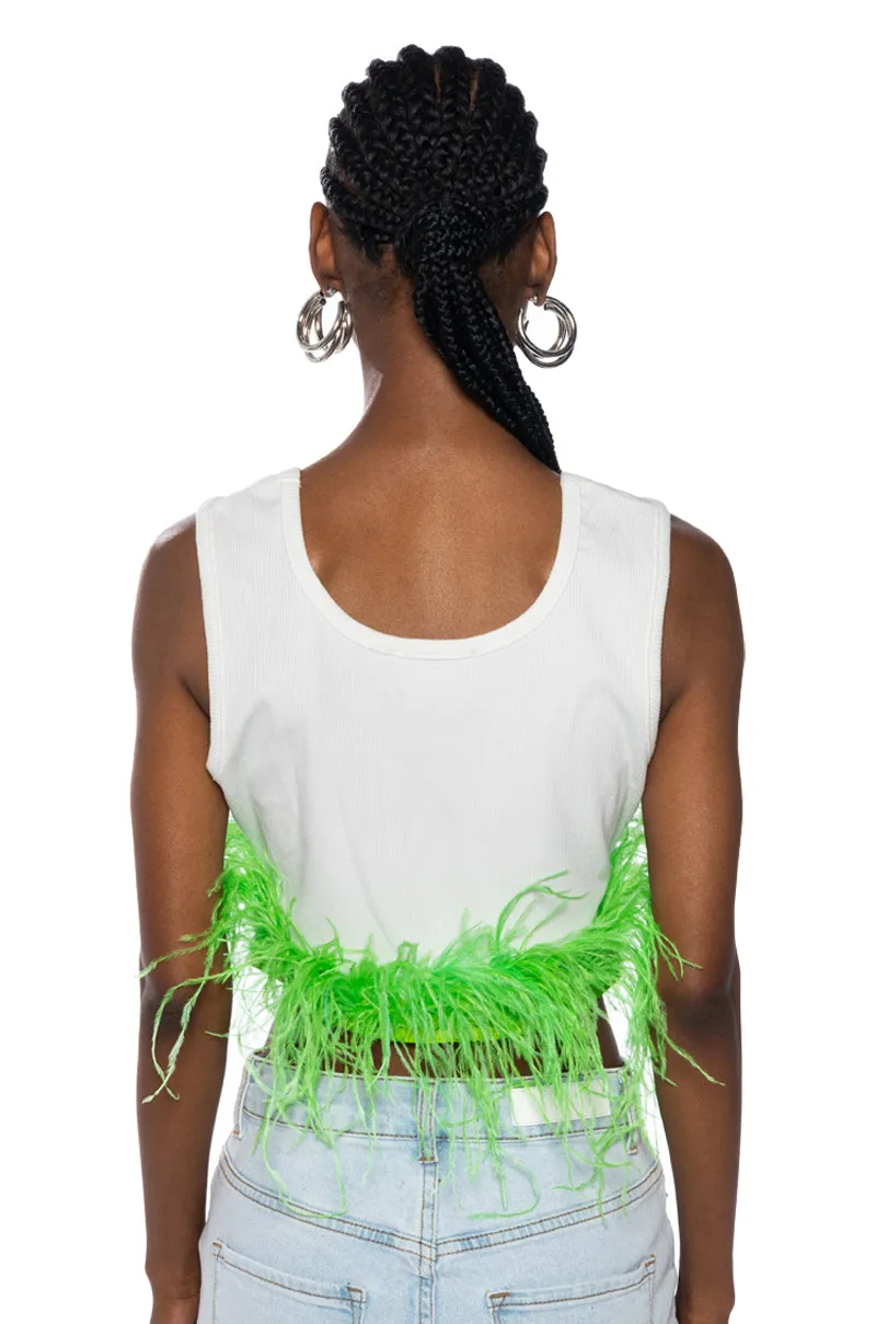 QUEEN OF EVERYTHING FEATHER DETAIL TANK TOP sold by AKIRA product image thumbnail 4