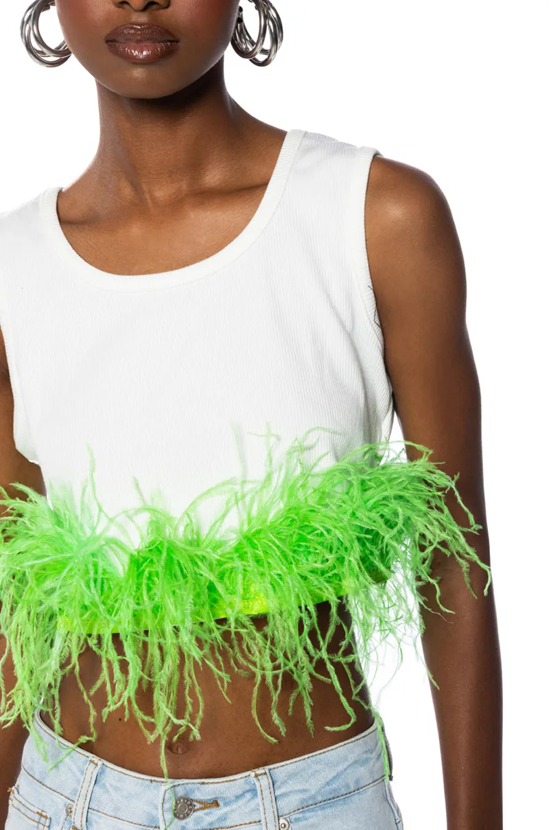 QUEEN OF EVERYTHING FEATHER DETAIL TANK TOP sold by AKIRA product image thumbnail 5