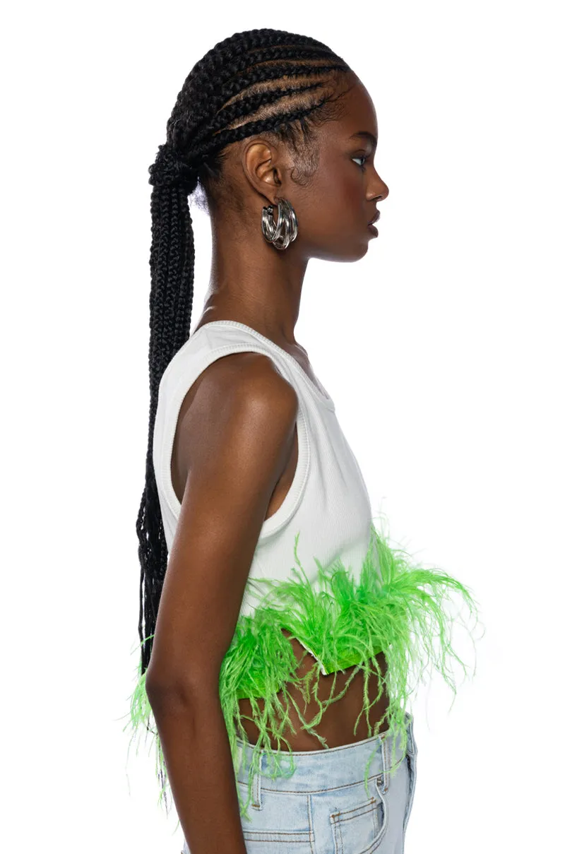 QUEEN OF EVERYTHING FEATHER DETAIL TANK TOP sold by AKIRA product image thumbnail 3