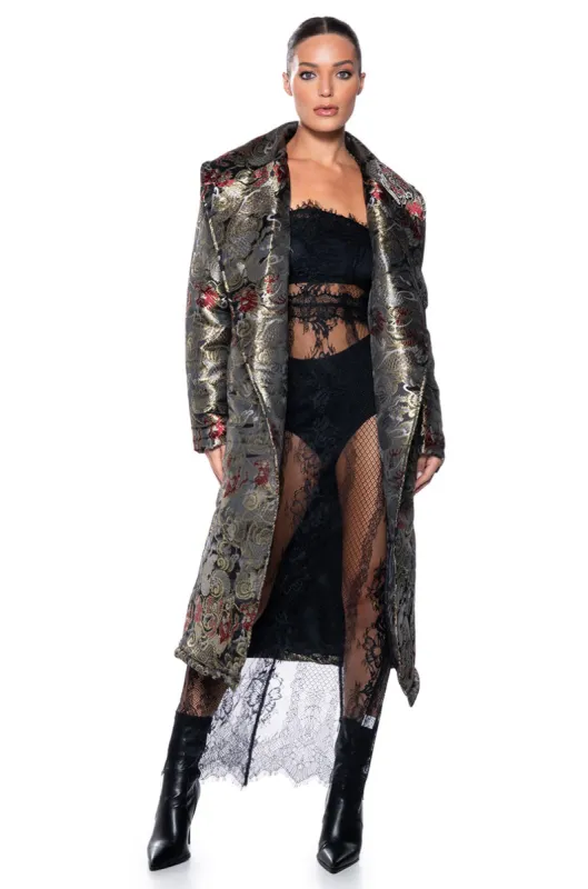 PEOPLE CHOICE BROCADE WINTER COAT sold by AKIRA