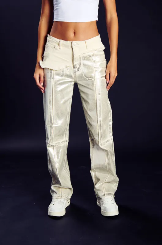 ATLAS METALLIC DETAIL WIDE LEG DENIM sold by AKIRA