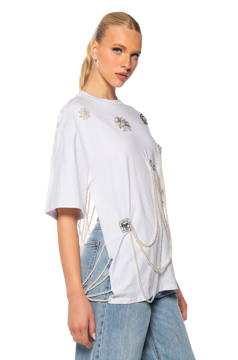 DRIPPING IN JEWELS EMBELLISHED T SHIRT sold by AKIRA product image thumbnail 2
