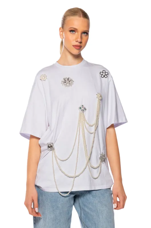 DRIPPING IN JEWELS EMBELLISHED T SHIRT sold by AKIRA