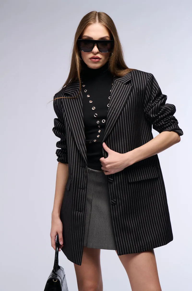 ELLA OVERSIZED PINSTRIPE LONGLINE BLAZER sold by AKIRA