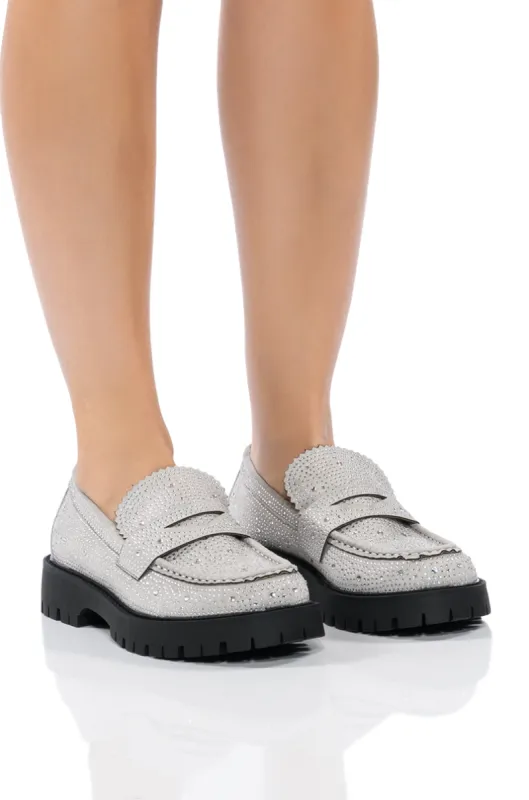 GENTLY EMBELLISHED LOAFER IN SILVER sold by AKIRA
