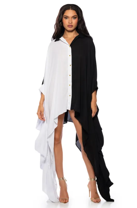 SPLIT DECISION HIGH COLLAR FLOWY MINI DRESS sold by AKIRA