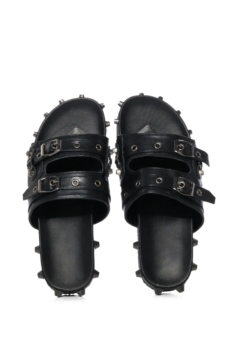 COMBOO EMBELLISHED FLAT SANDAL BLACK sold by AKIRA product image thumbnail 2