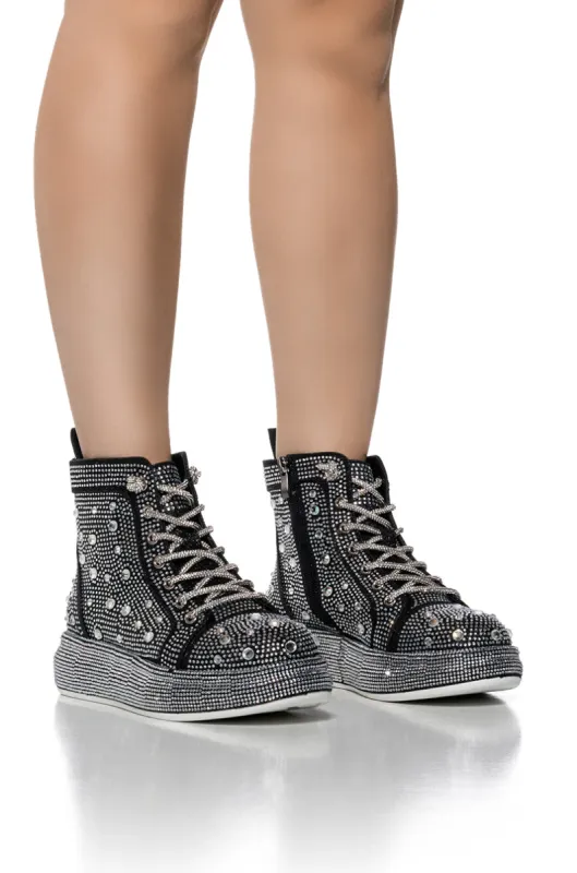 AZALEA WANG OTIS BLACK EMBELLISHED SNEAKER sold by AKIRA