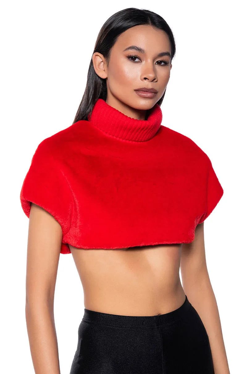 CARISSA MOCK NECK CROPPED FUR SHIRT sold by AKIRA