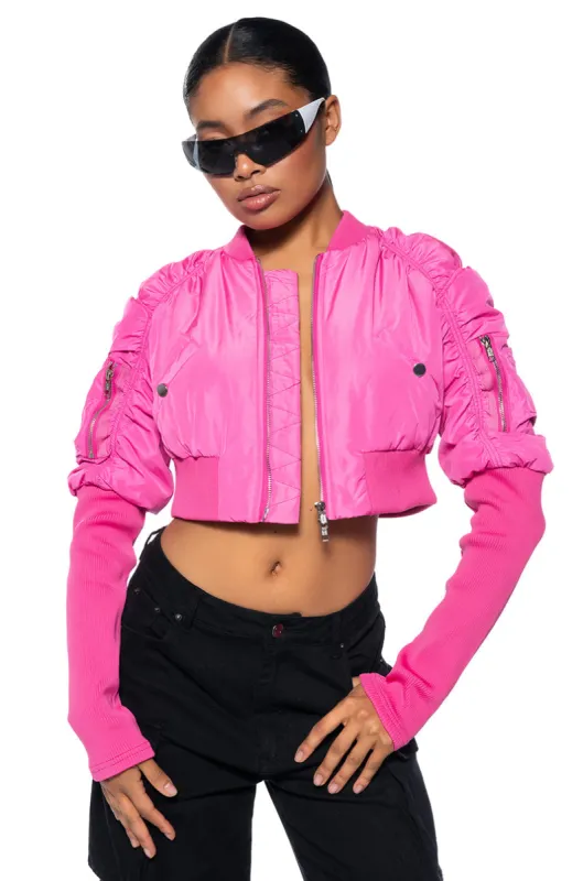 BABBS SKINNY ARM BOMBER JACKET sold by AKIRA