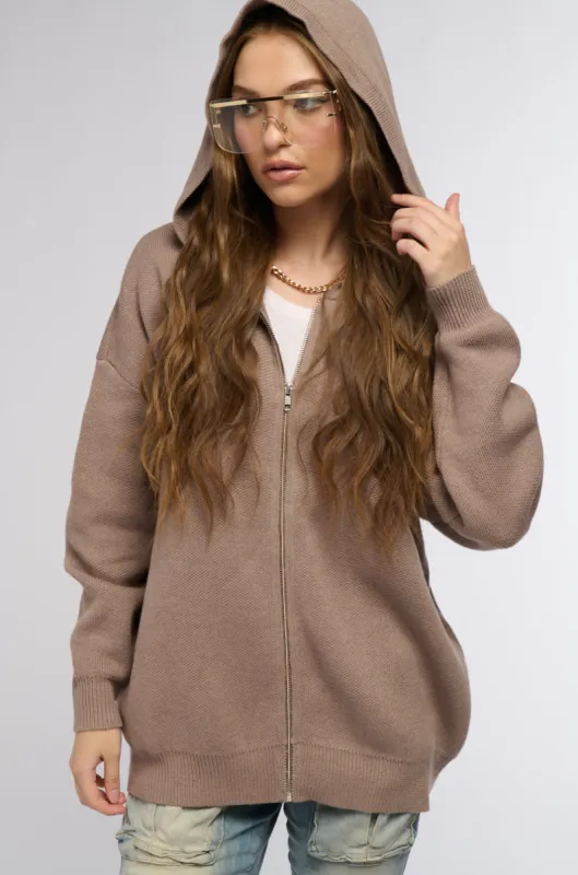 NOT SO BASIC FULL ZIP HOODED SWEATER sold by AKIRA