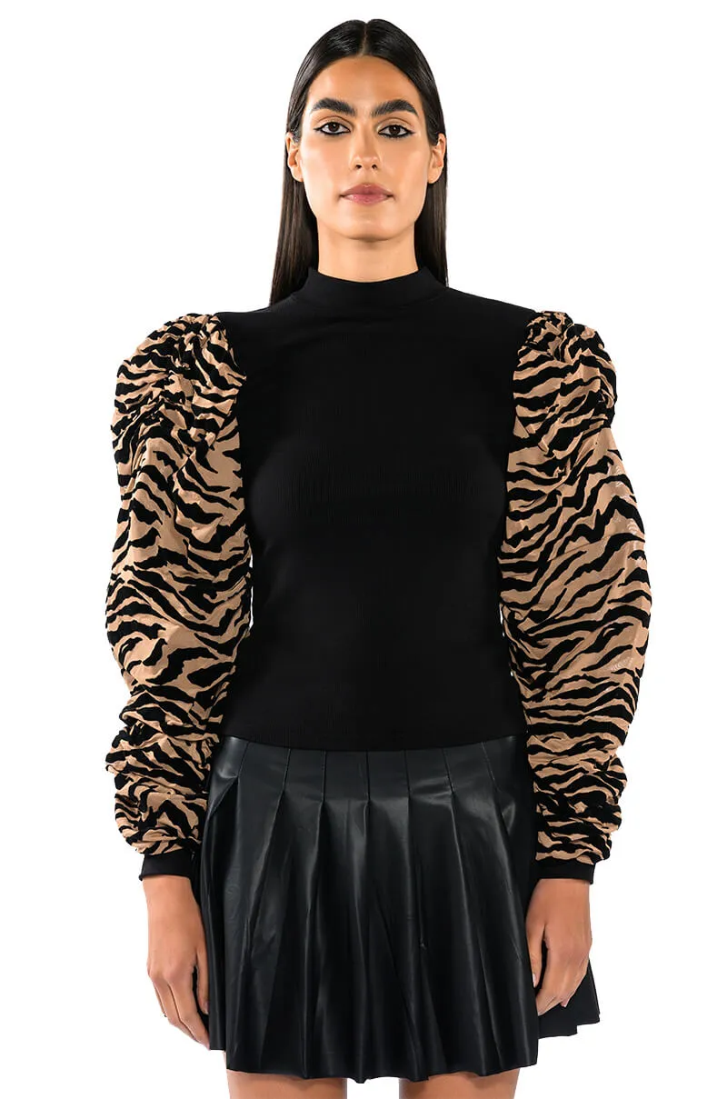 WILD SIDE CREW NECK FLOCKED RUFFLE SLEEVE TOP sold by AKIRA product image thumbnail 5