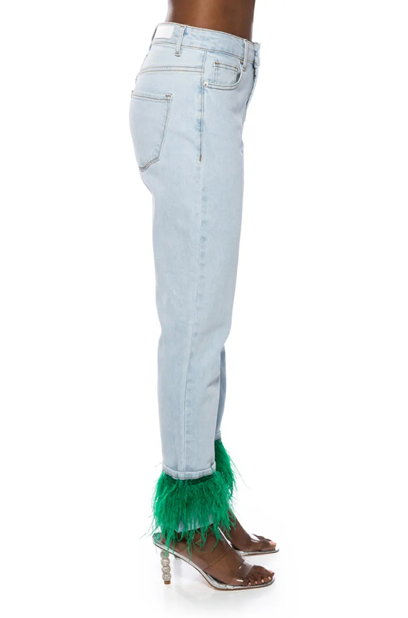 QUEEN OF EVERYTHING FEATHER DETAIL JEANS sold by AKIRA product image thumbnail 4
