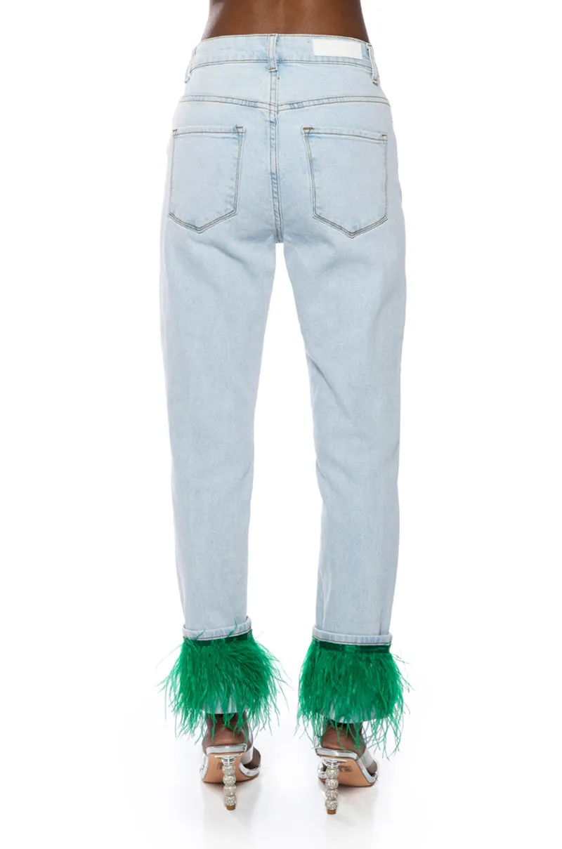 QUEEN OF EVERYTHING FEATHER DETAIL JEANS sold by AKIRA product image thumbnail 5