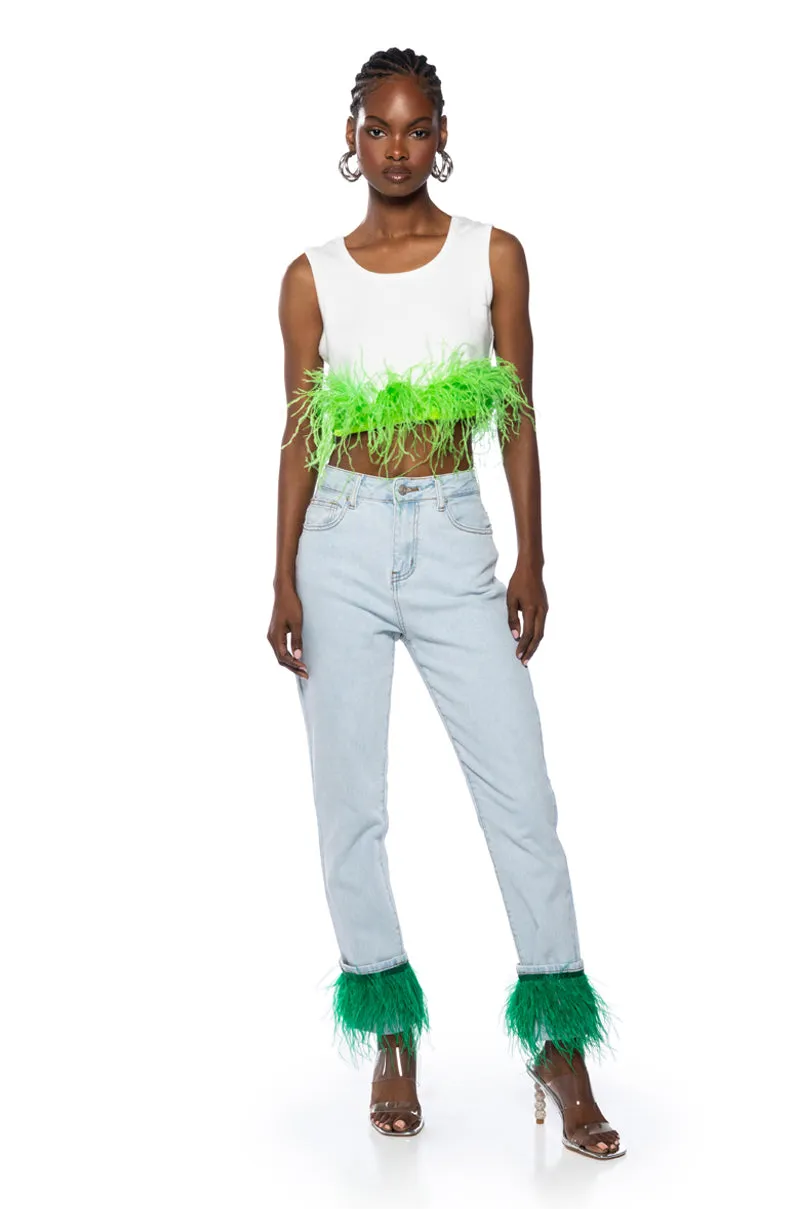 QUEEN OF EVERYTHING FEATHER DETAIL JEANS sold by AKIRA product image thumbnail 2