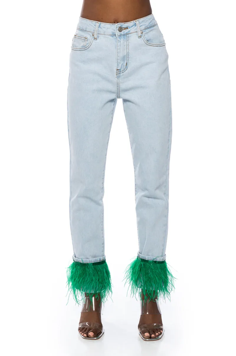 QUEEN OF EVERYTHING FEATHER DETAIL JEANS sold by AKIRA product image thumbnail 3