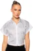 RHINESTONE STRIPE CROPPED BUTTON DOWN sold by AKIRA