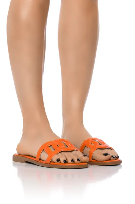 GOOEY BASIC DESIGN SLIP ON FLAT SANDAL IN ORANGE sold by AKIRA