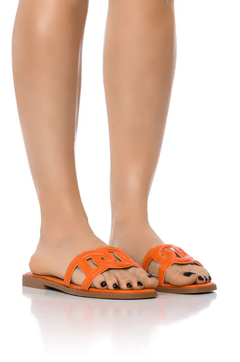 GOOEY BASIC DESIGN SLIP ON FLAT SANDAL IN ORANGE sold by AKIRA
