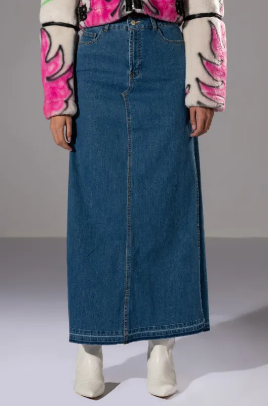 NATALIE DOUBLE SIDE SLIT DENIM SKIRT sold by AKIRA