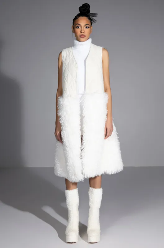 BORB QUILTED VEST WITH FAUX FUR sold by AKIRA