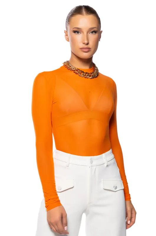 PAXTON SEXY SINGLE MESH LONG SLEEVE BODYSUIT sold by AKIRA