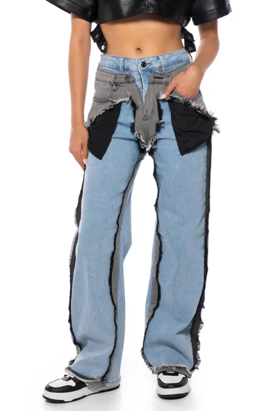 FIGURE IT OUT MULTI DENIM PANT sold by AKIRA