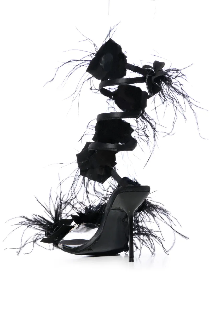 AZALEA WANG JAYLENE BLACK FLOWER EMBELLISHED COIL SANDAL sold by AKIRA product image thumbnail 4