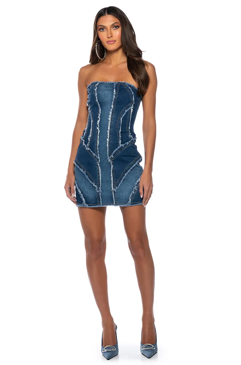 DENIM DIVA COLOR BLOCKED MINI DRESS sold by AKIRA product image thumbnail 2